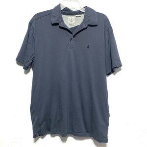 Volcom Gray Blue Short Sleeve Polo Collared Shirt Top Mens size Large